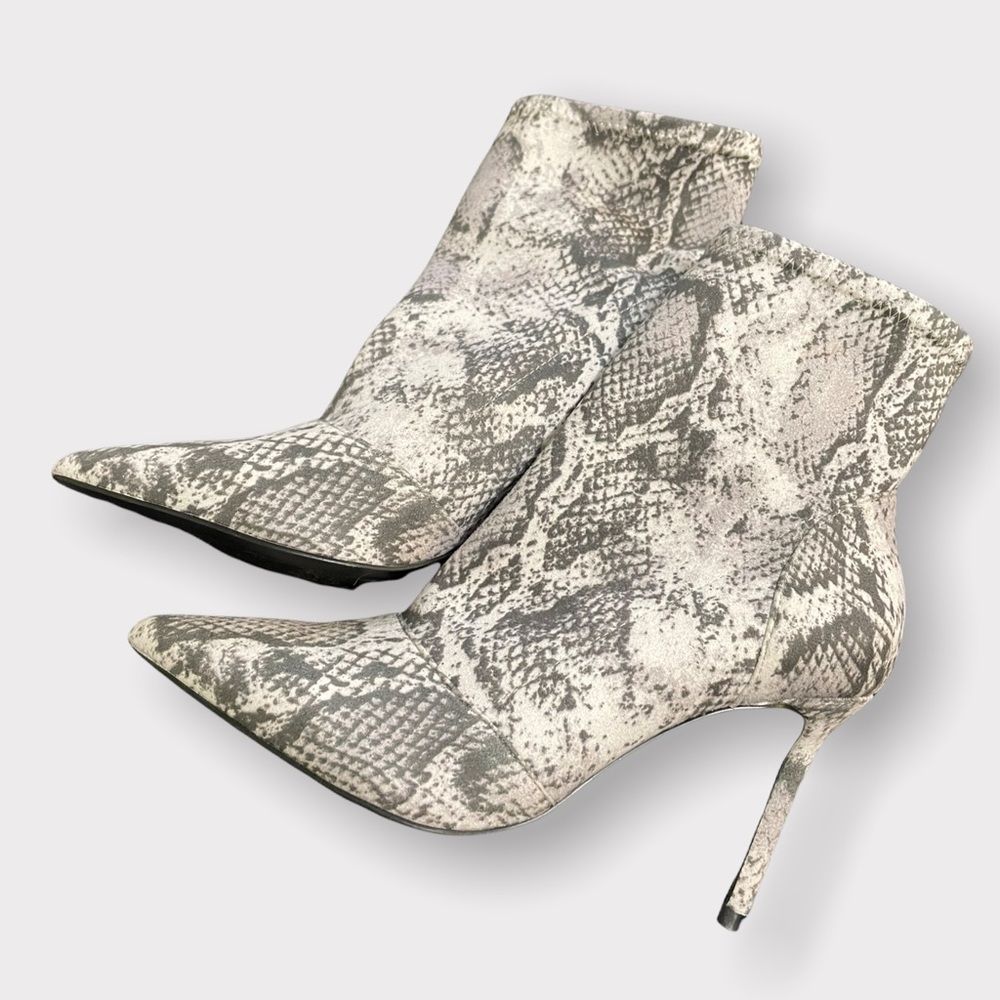 Charles David - Soft Fabric Snake Skin Print Heeled Booties - 6.5M